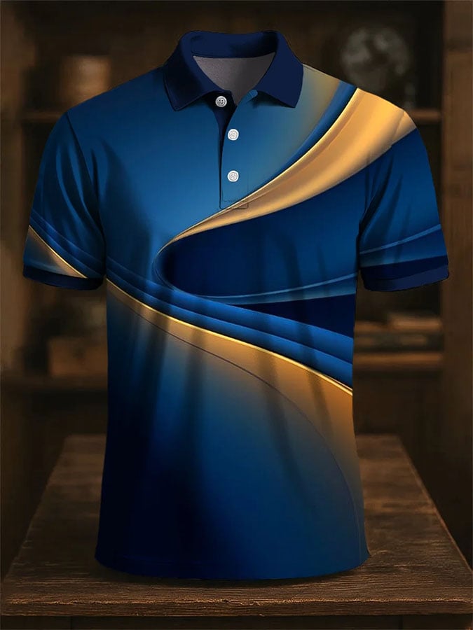 Camisa polo casual en bloques de color estampado de manga corta para hombre