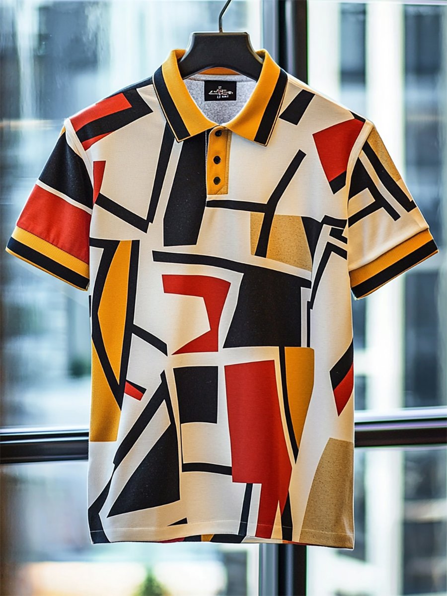 Camisa polo ejecutivo casual Bauhaus estampado Button de manga corta para hombre
