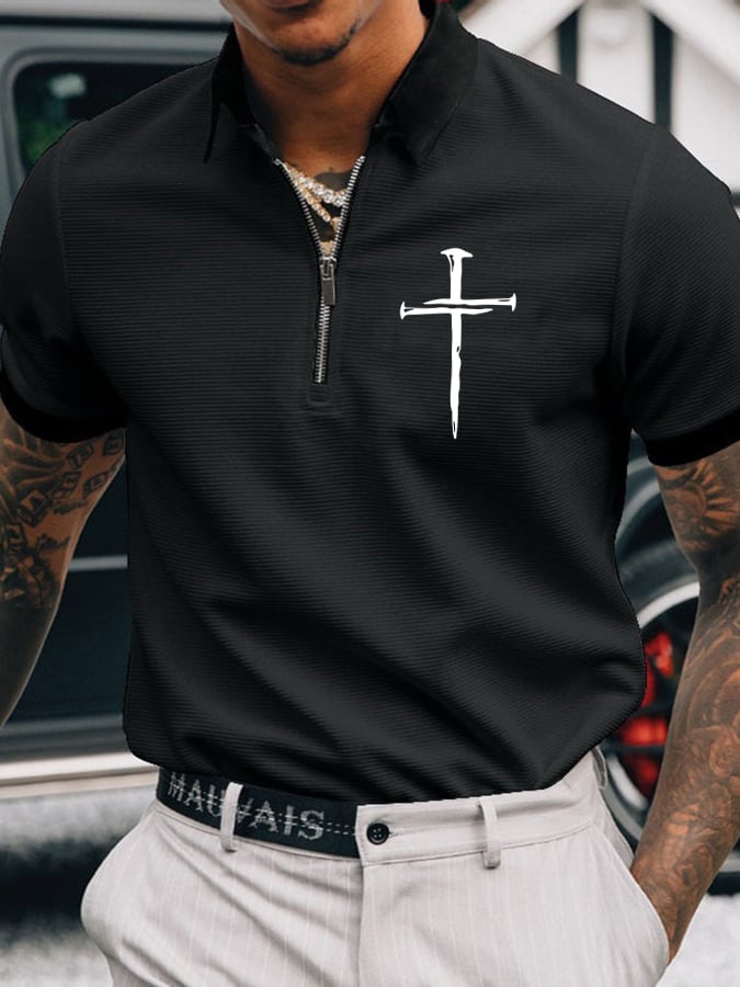 Camisa polo Faith Cross estampado casual para hombre