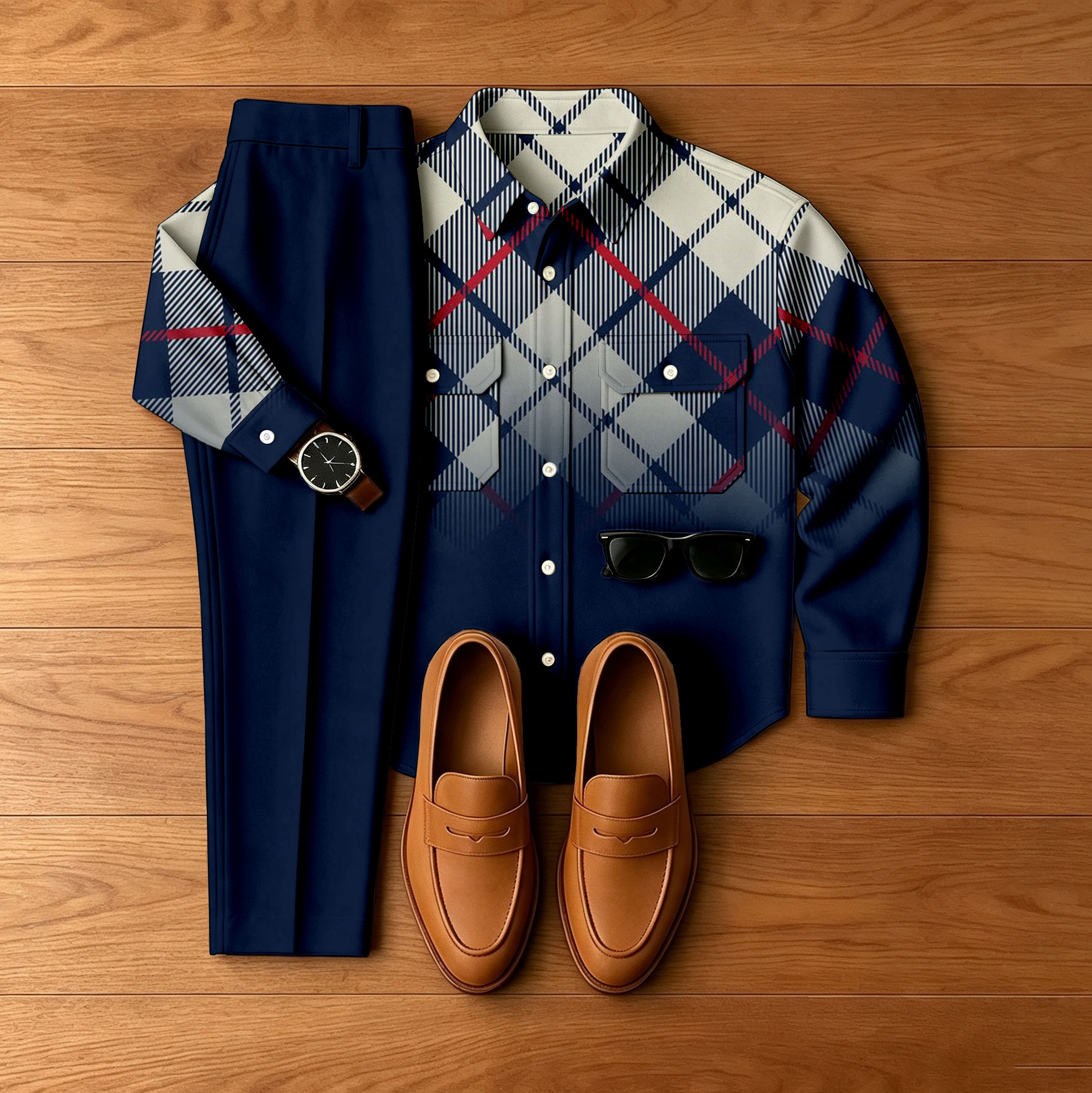 para hombre Diamond-Patterned Denim-Style chaqueta and pantalón Set