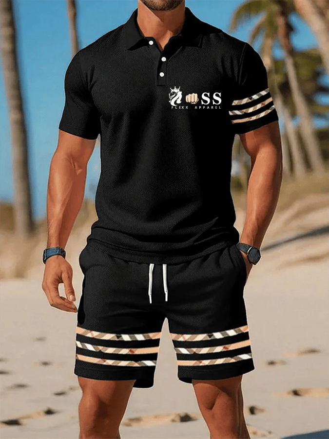 Camisa polo retro Letter Design casual ejecutivo de manga corta Suit para hombre