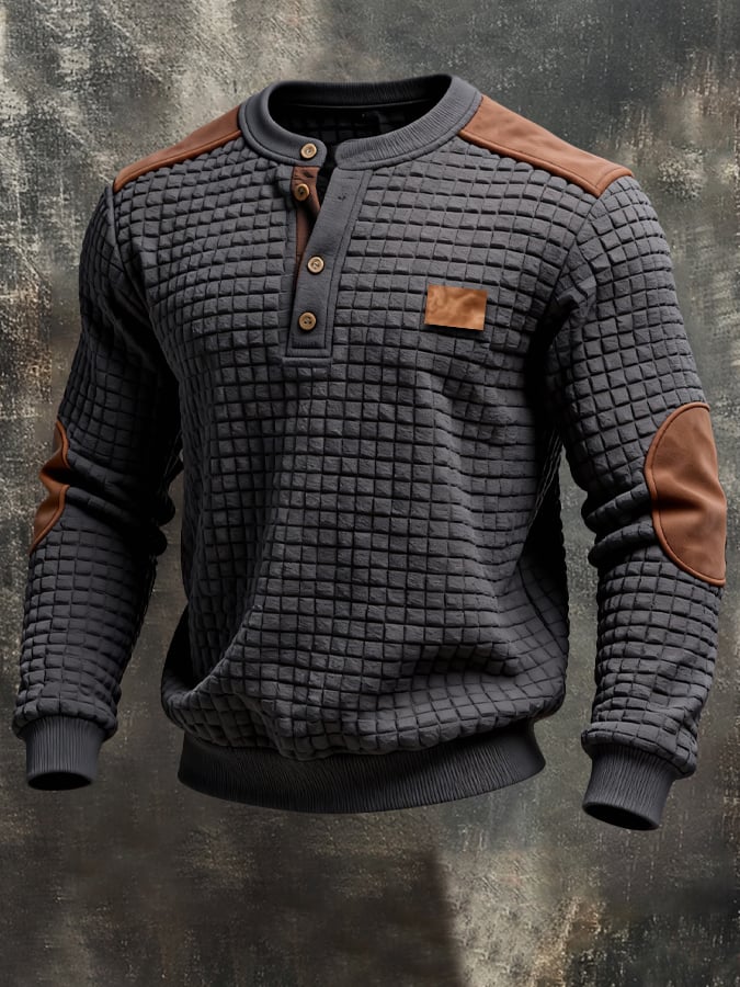 Sudadera vintage-Style Color-Block Comfortable Henley para hombre
