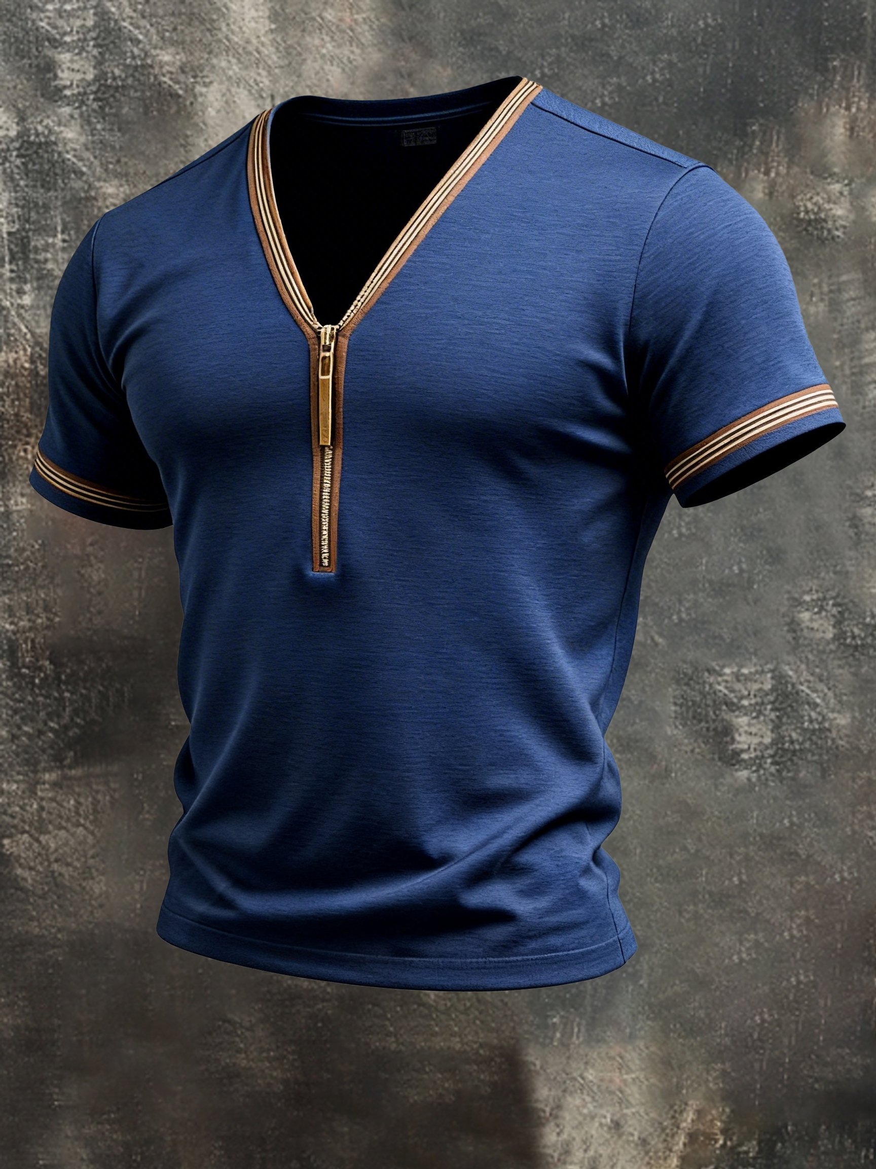 Camiseta retro Contrast Color Splicing V-Neck de manga corta para hombre