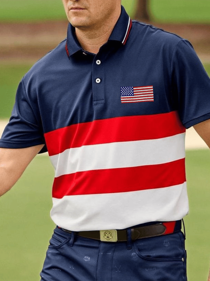 Camisa polo American Flag Independence Day estampado casual para hombre