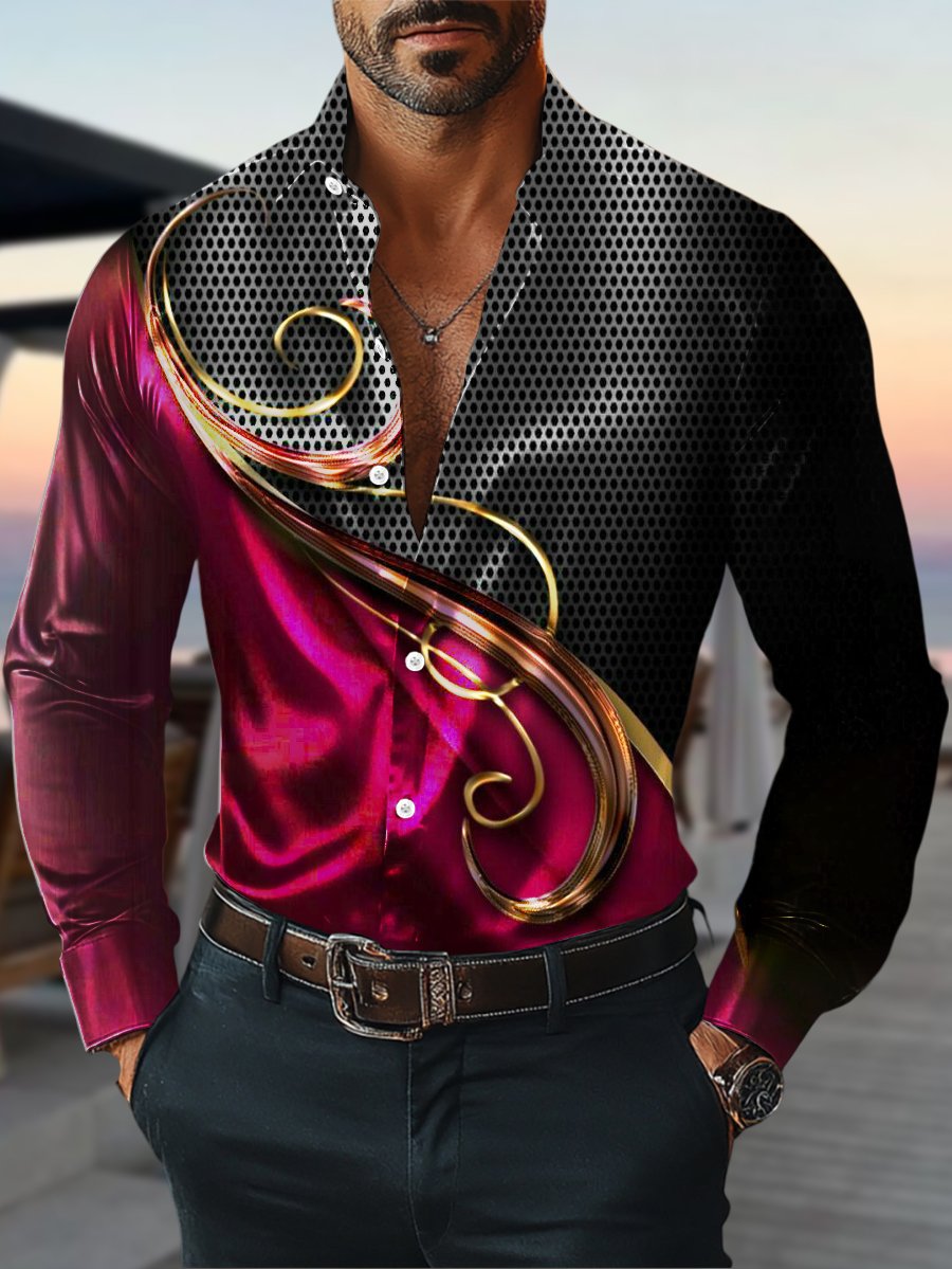 Camisa satén Luxe de manga larga con botones para hombre