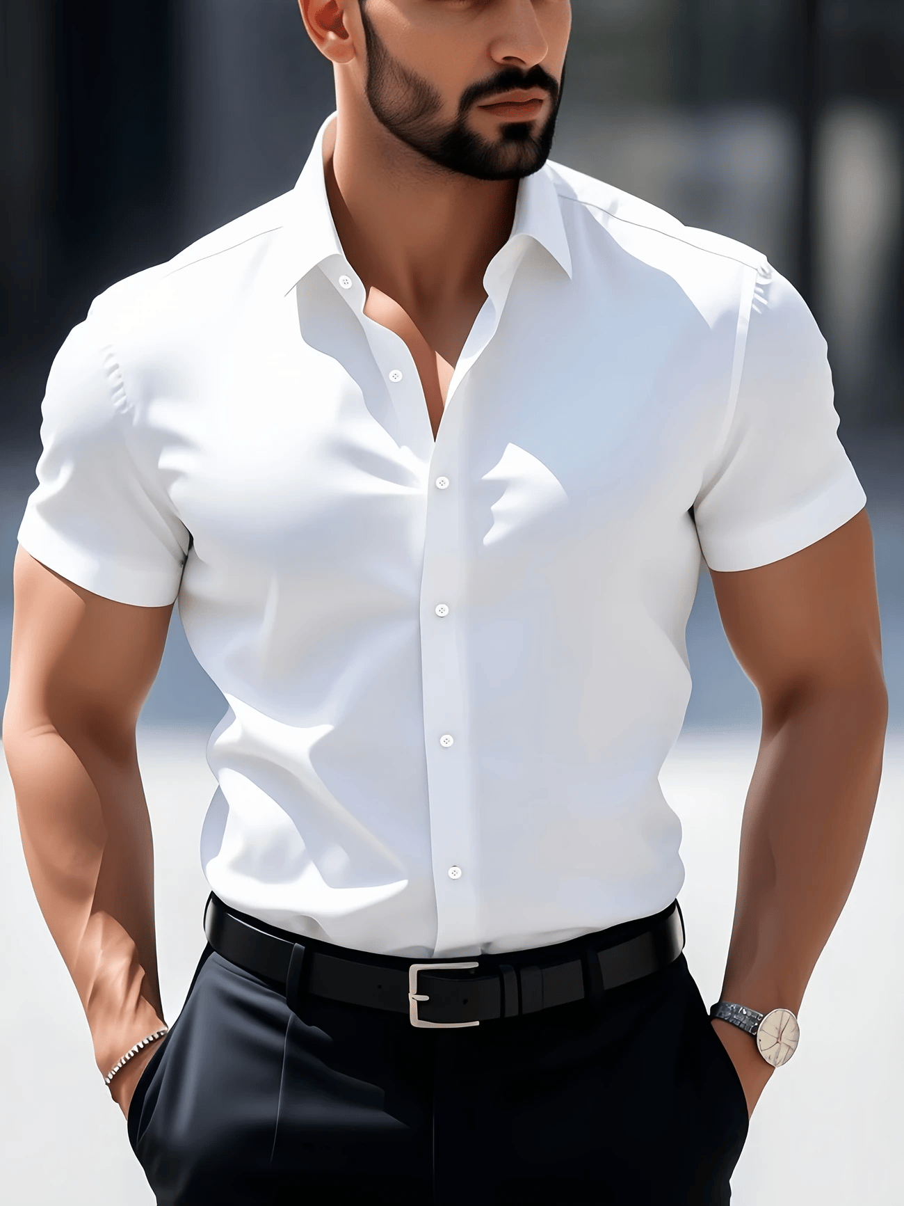 Camisa ejecutivo casual Button de manga corta para hombre