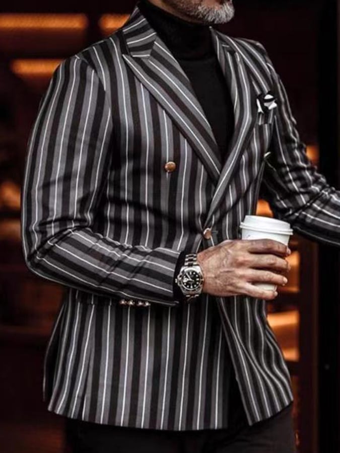 Saco elegantee a rayas Double Breasted Two Button para hombre
