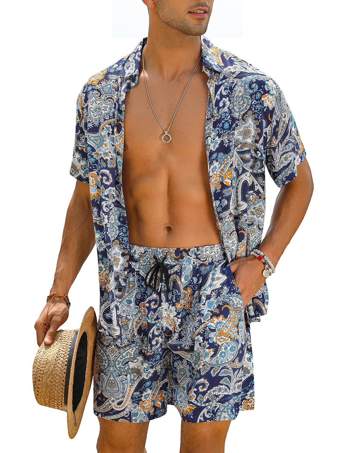 Camisa casual Apricot Vacation Style & shorts Set para hombre
