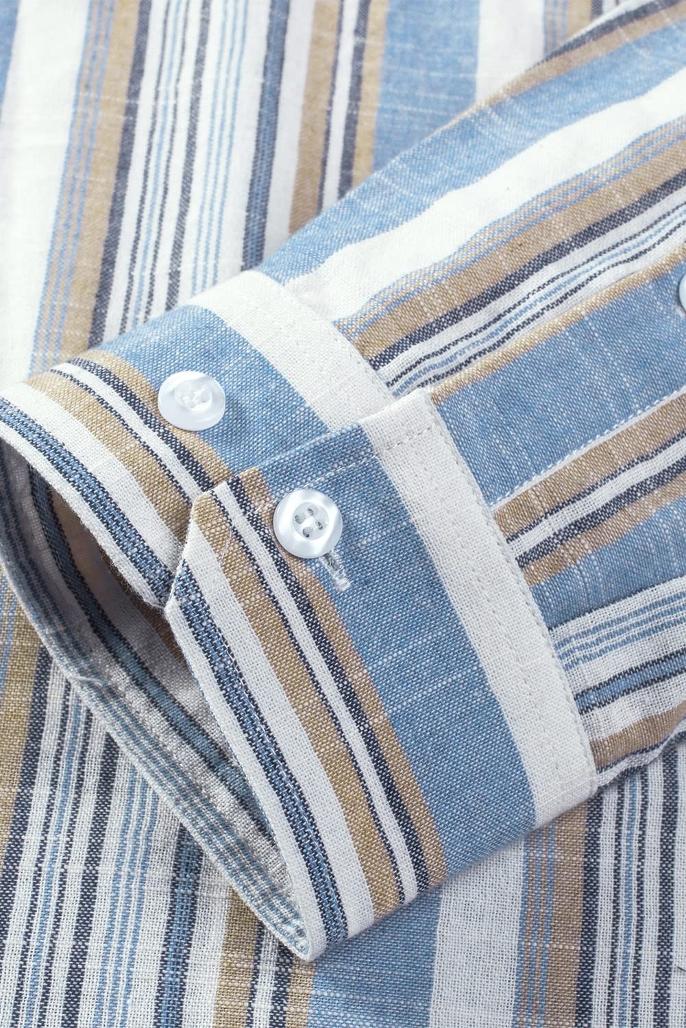 Camisa de vestir JMIERR de lino camisas casual de manga larga con botones a rayas para hombre