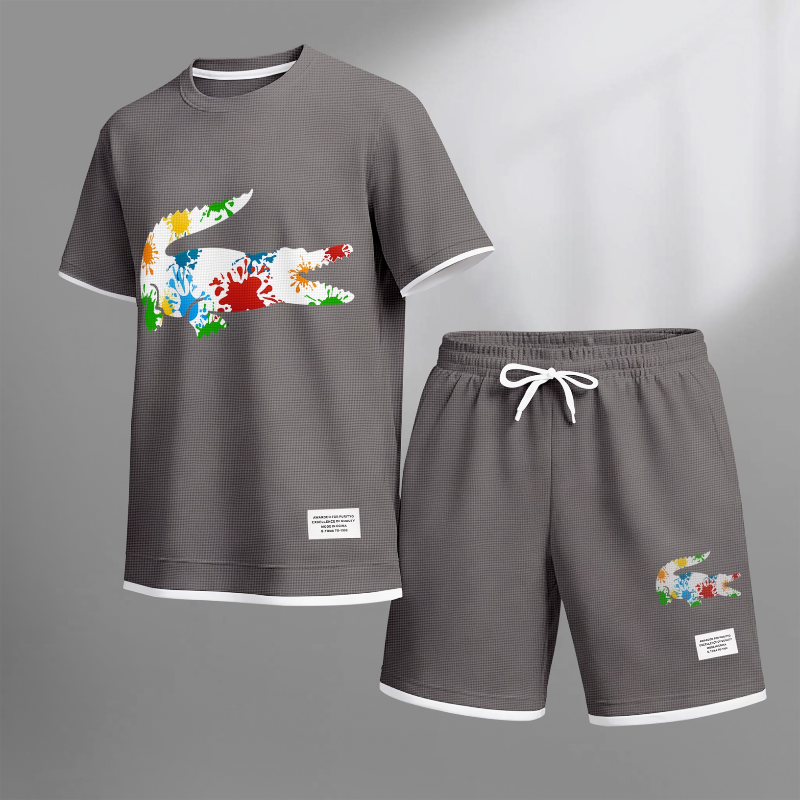 Camisa de lujo tejido tipo waffle de manga corta & shorts Set 17 para hombre