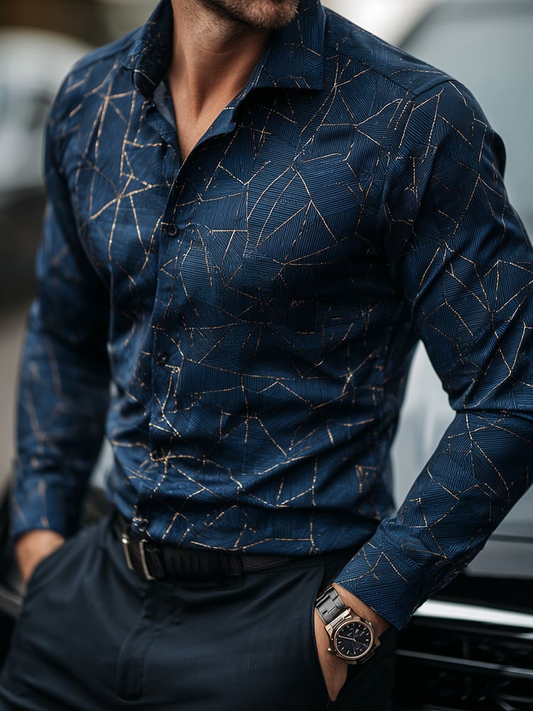 Camisa casual estampado de manga larga ejecutivo para hombre