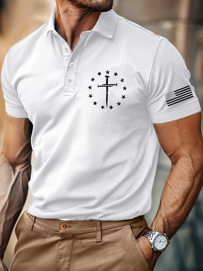 Camisa polo retro Faith casual estampado para hombre