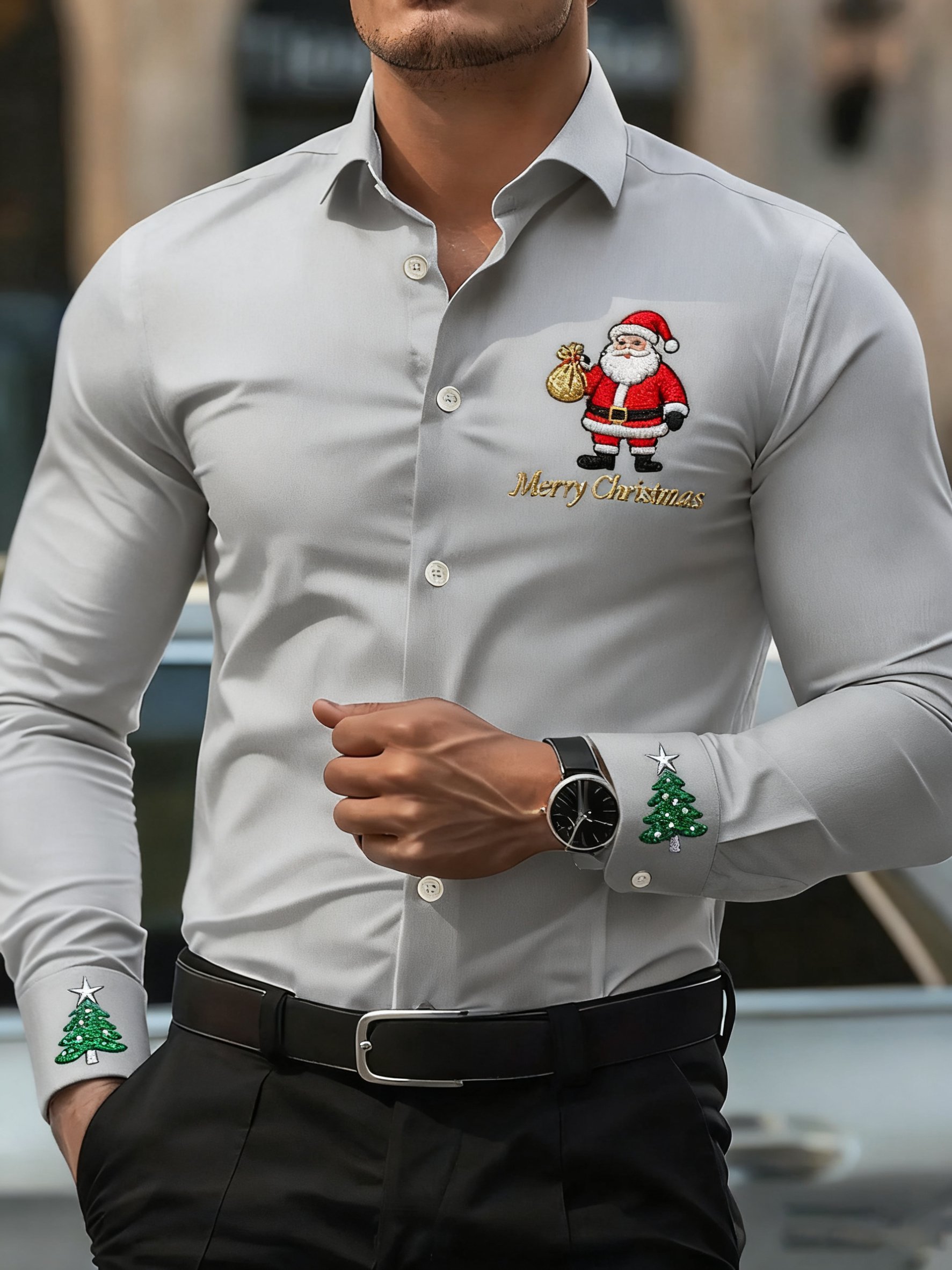 Camisa ejecutivo estampado de manga larga para hombre