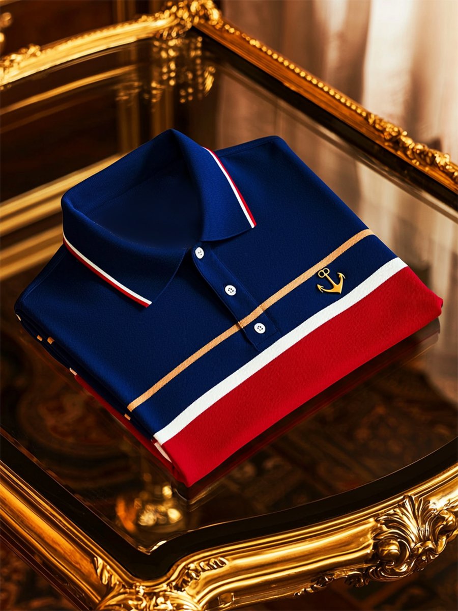 Camisa polo ejecutivo rayas Logo con botones de manga corta para hombre