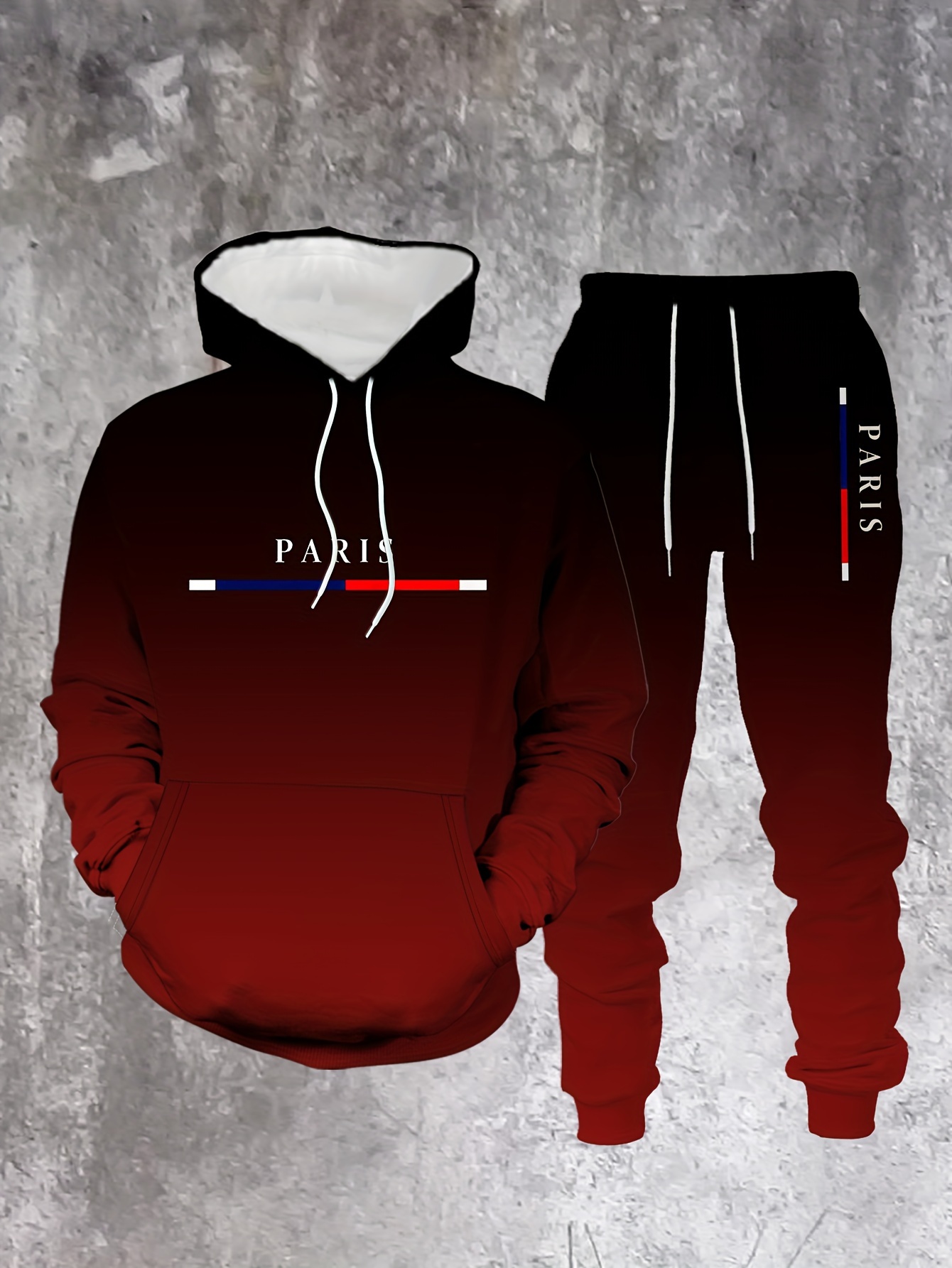 Conjunto de dos piezas casual Black Gradient Color estampado sudadera con capuchas de manga larga sudaderas & Sweatpantalón para hombre