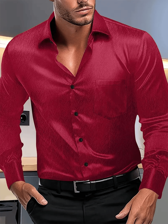 Seda ejecutivo de lujo Design estampado de manga larga Pockecamiseta para hombre