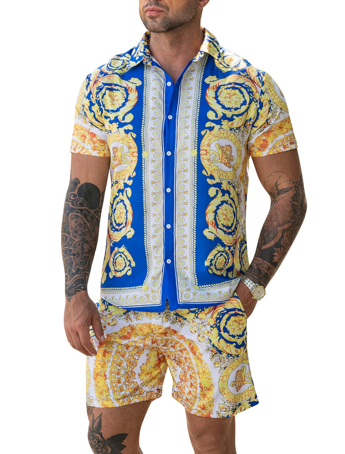 Camisa casual Apricot Vacation Style & shorts Set para hombre