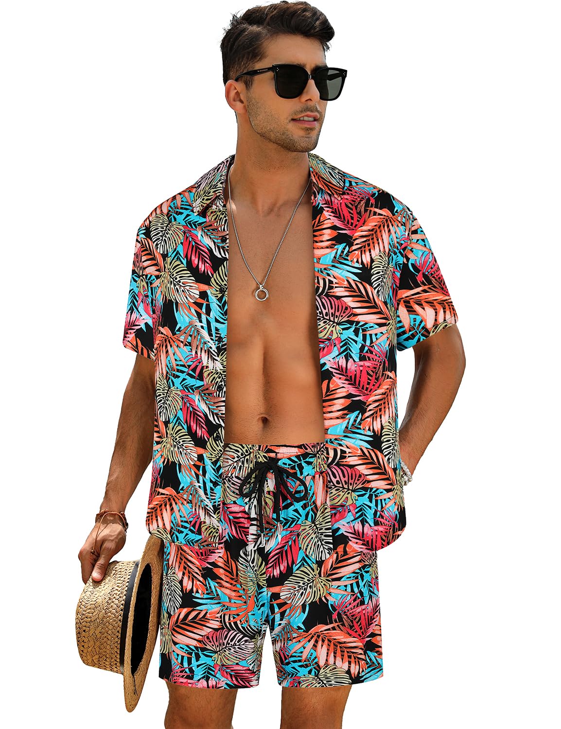 Camisa casual Apricot Vacation Style & shorts Set para hombre