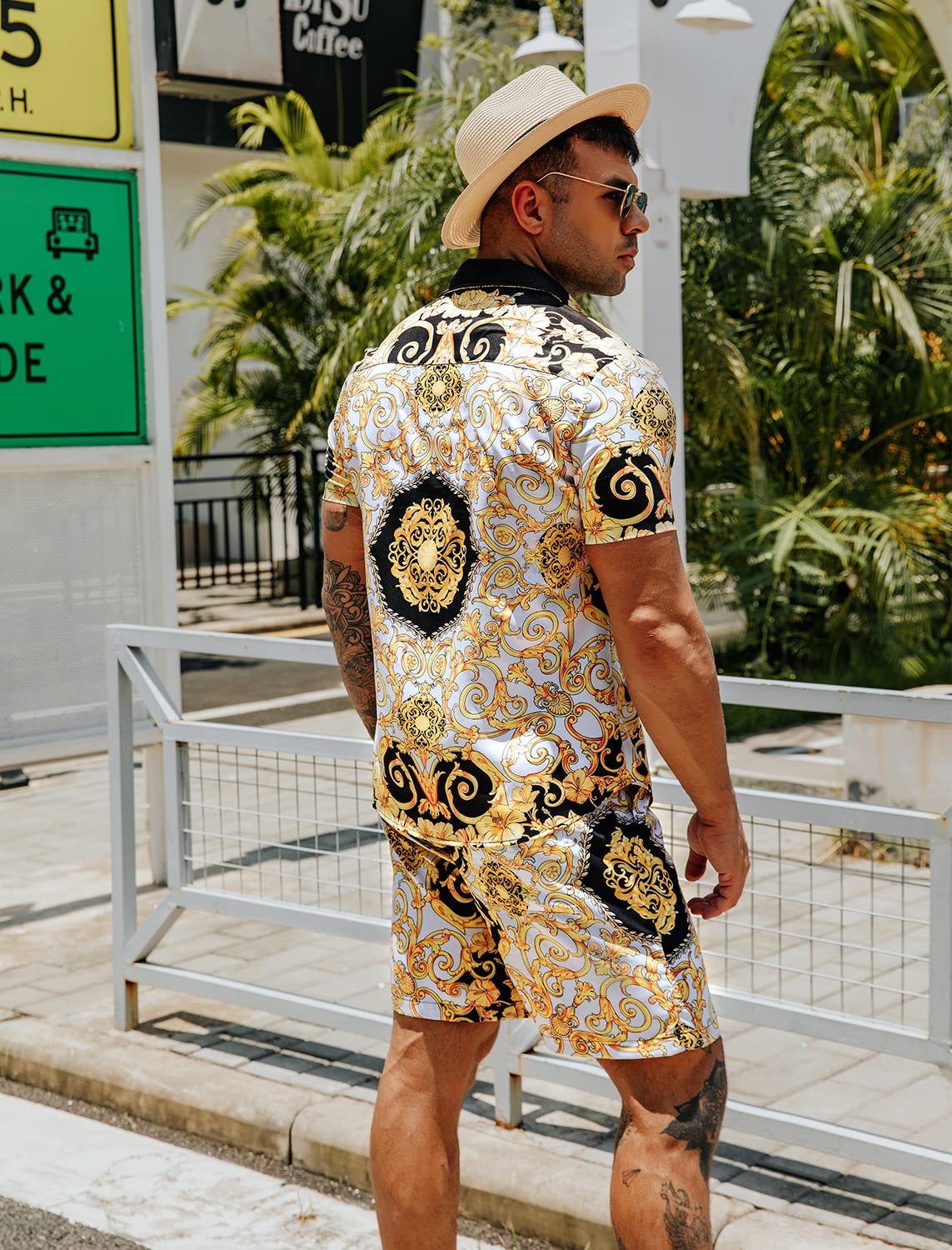 Camisa casual Apricot Vacation Style & shorts Set para hombre