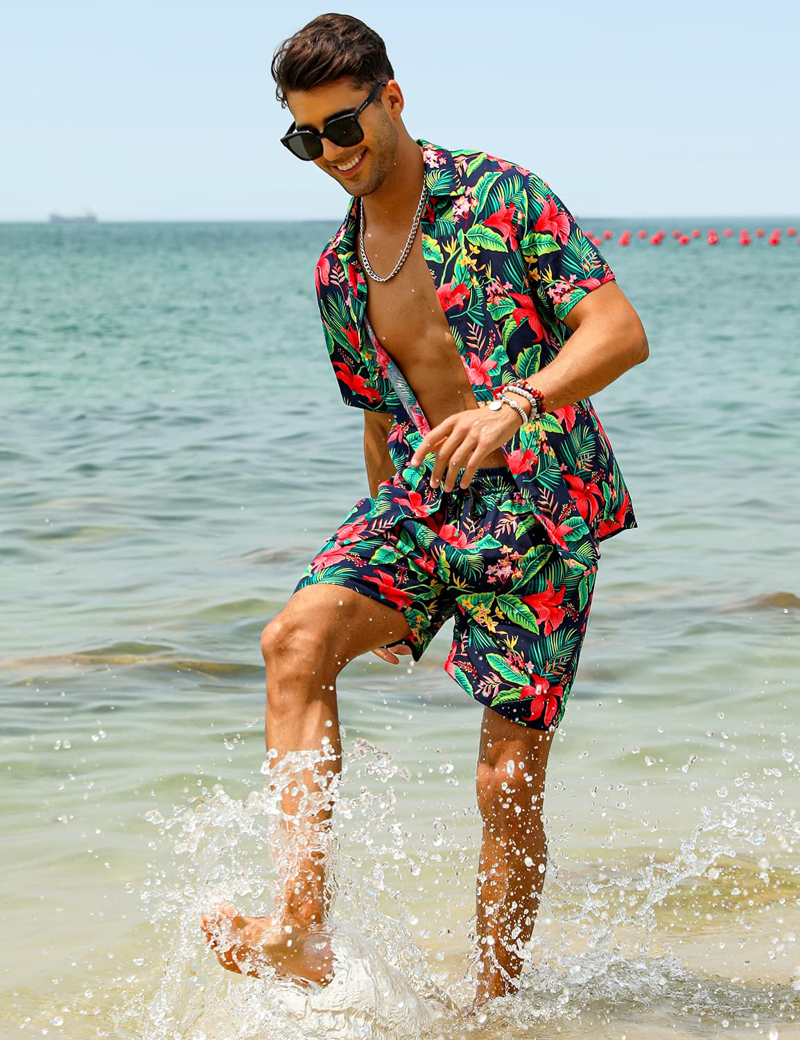 Camisa casual Apricot Vacation Style & shorts Set para hombre