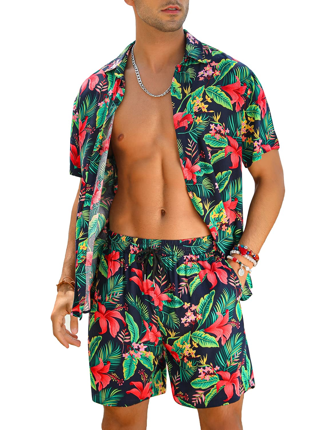 Camisa casual Apricot Vacation Style & shorts Set para hombre
