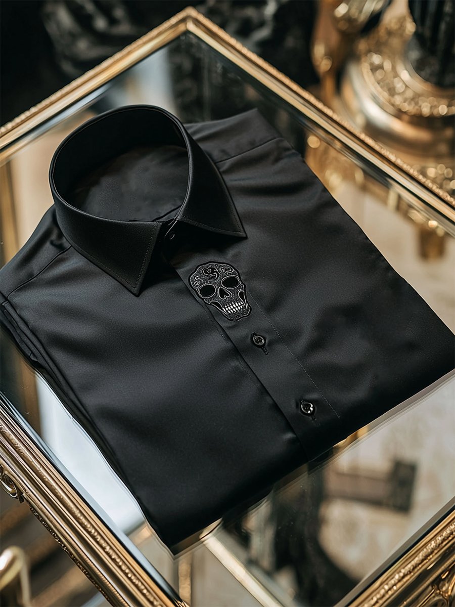 Camisa ejecutivo Skull casual de manga larga para hombre
