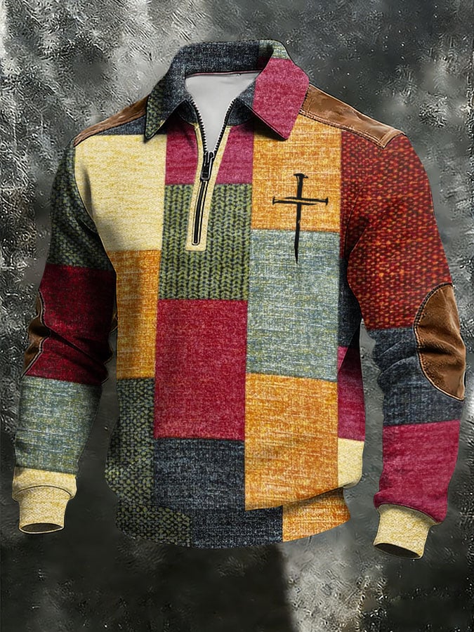 Sudadera vintage Faith Cross estampado casual Zipper -Fast Shipping para hombre