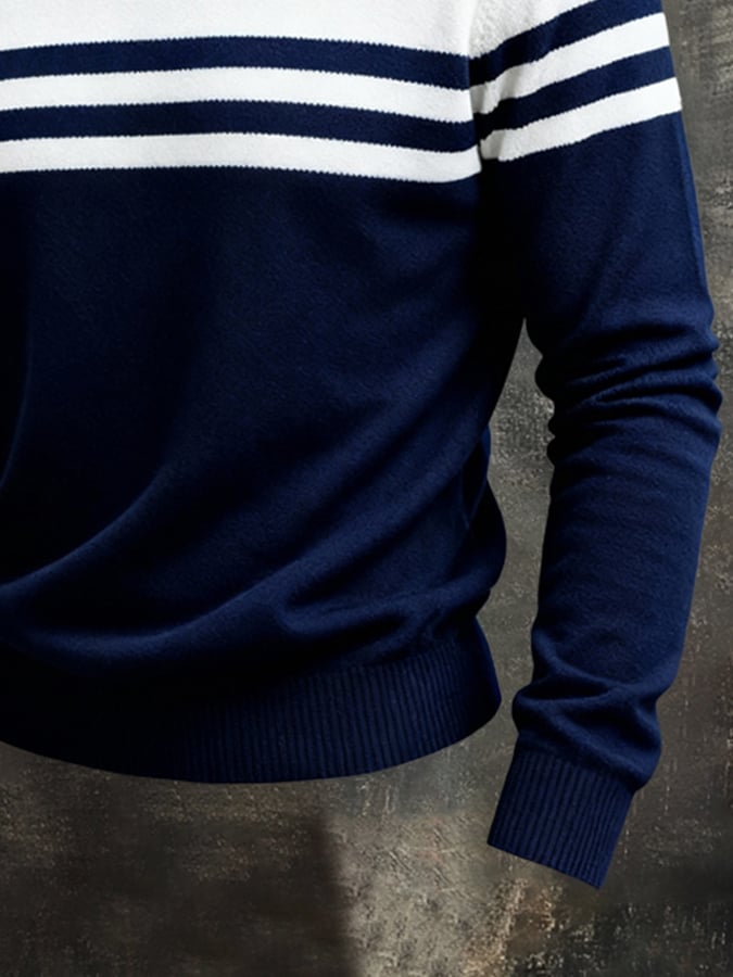 Camiseta elegantee color-block tejidoted de manga larga para hombre