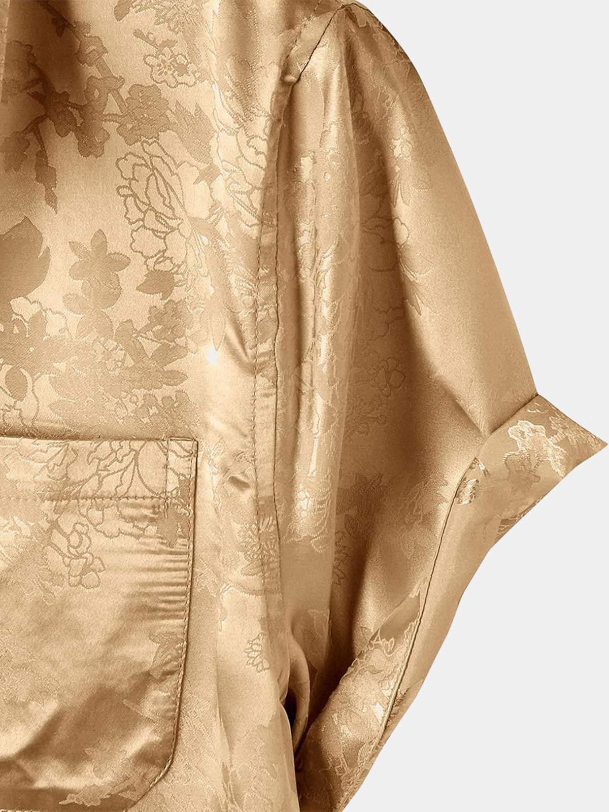 Camisa floral Jacquard Pocket Silky Satin de manga corta para hombre