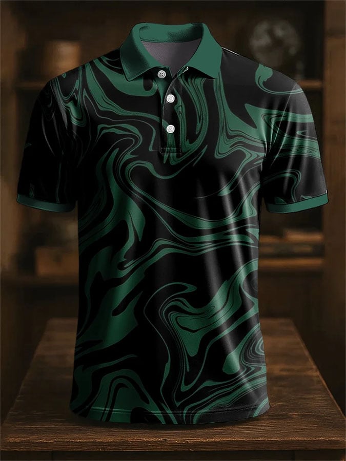 Camisa polo casual en bloques de color estampado de manga corta para hombre