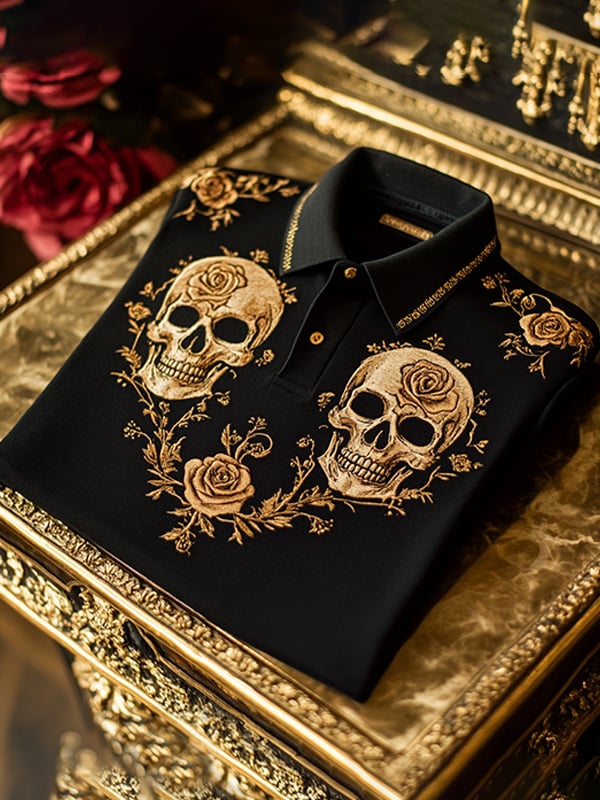 Camisa polo retro Gothic Skull diseño de manga corta para hombre