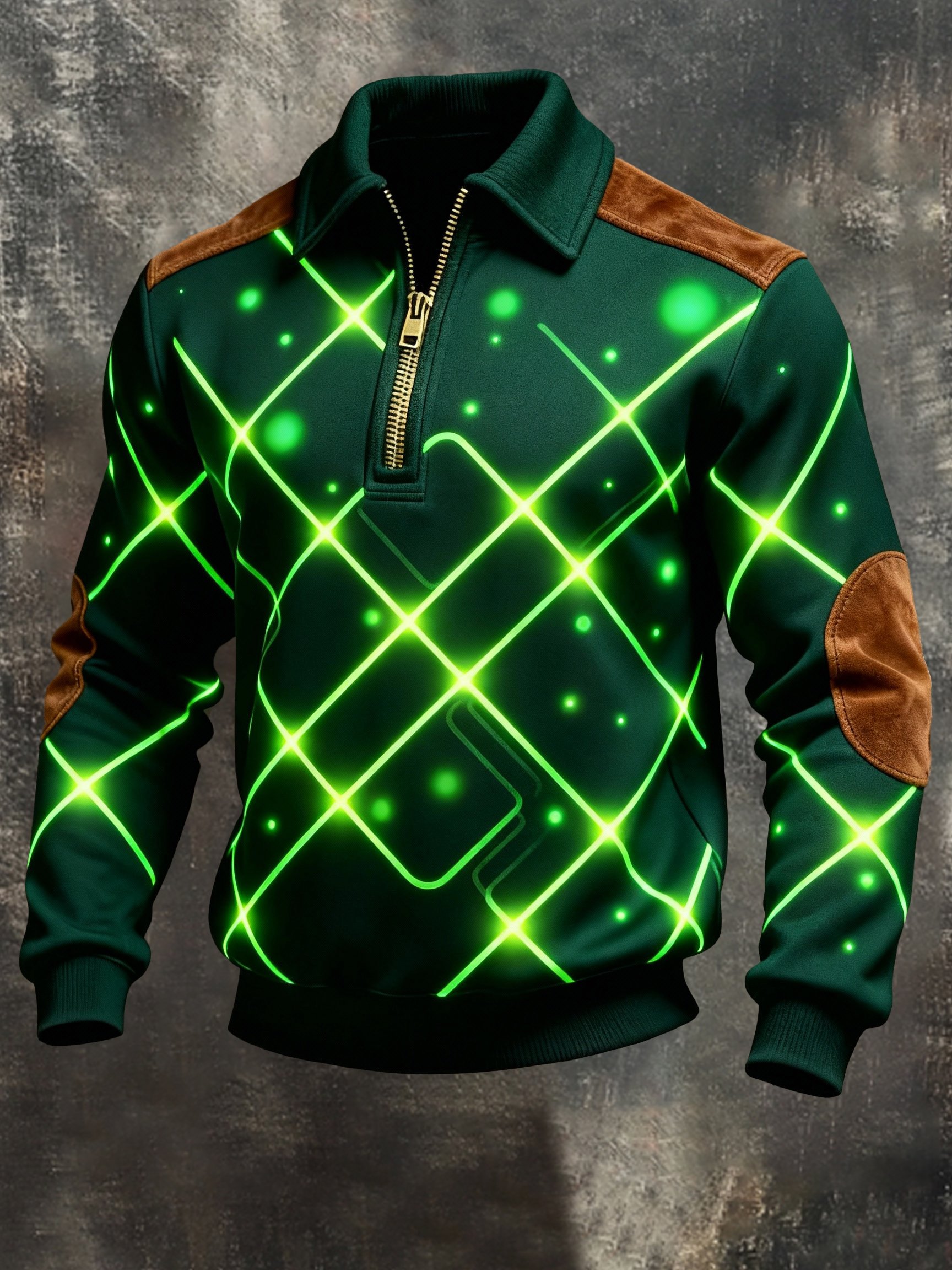 Sudadera retro en bloques de color estampado Color-Blocked con cierre para hombre