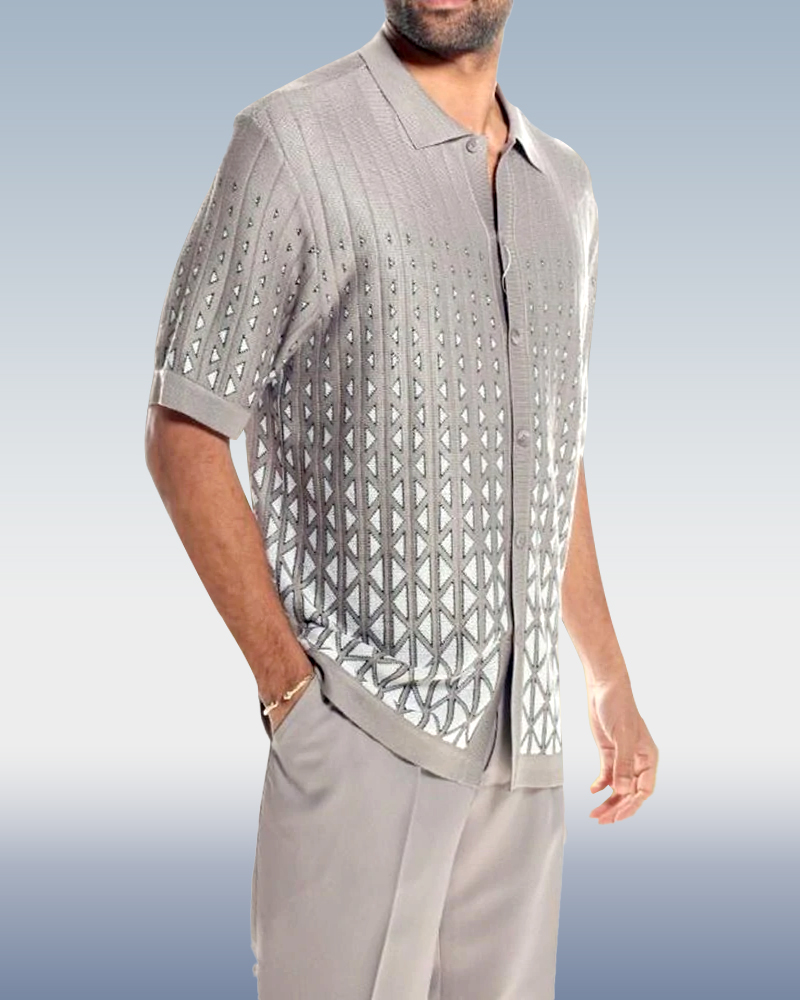Grey Criss-Cross Pattern Walking Suit de manga corta Set