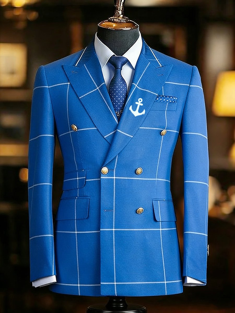 Chaqueta vintage Commemorative Edition Navy a cuadros Suit para hombre