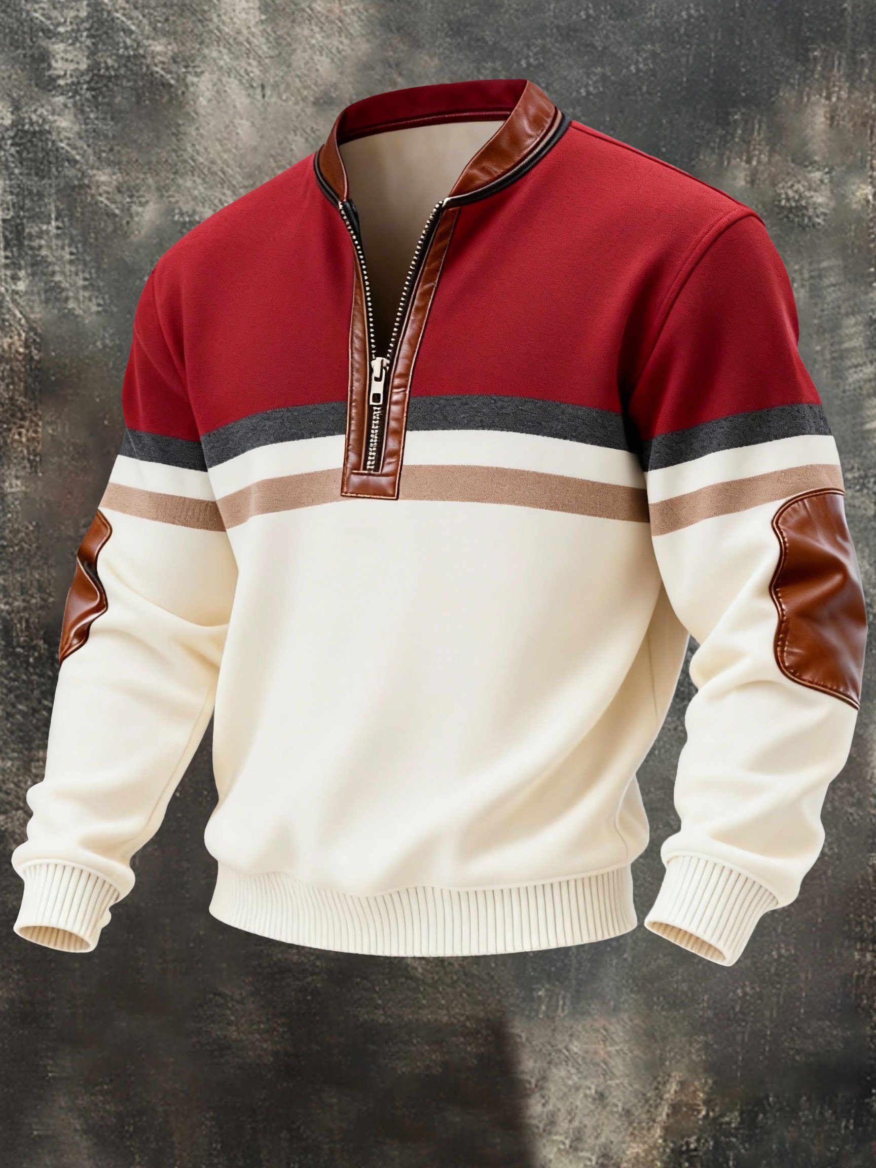 Sudadera vintage Color-Block estampado con cierre con gorrasucha para hombre