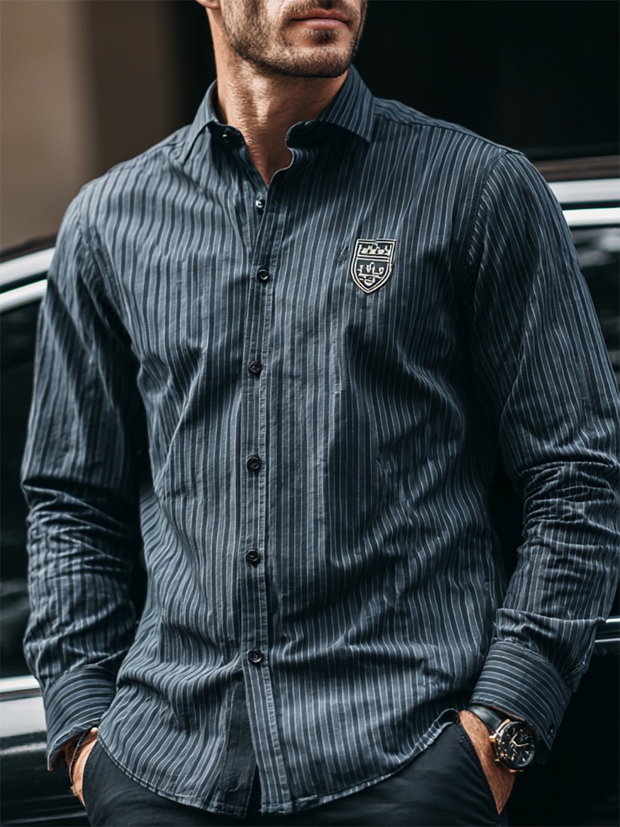 Camisa retro casual a rayas ejecutivo de manga larga para hombre
