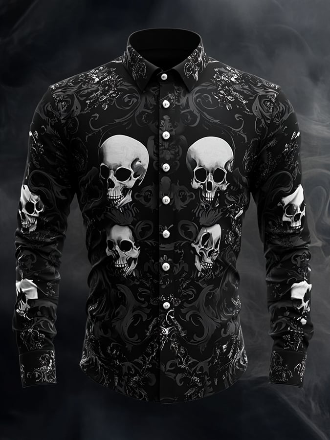 Camisa casual vintage Brogue Skull diseño para hombre