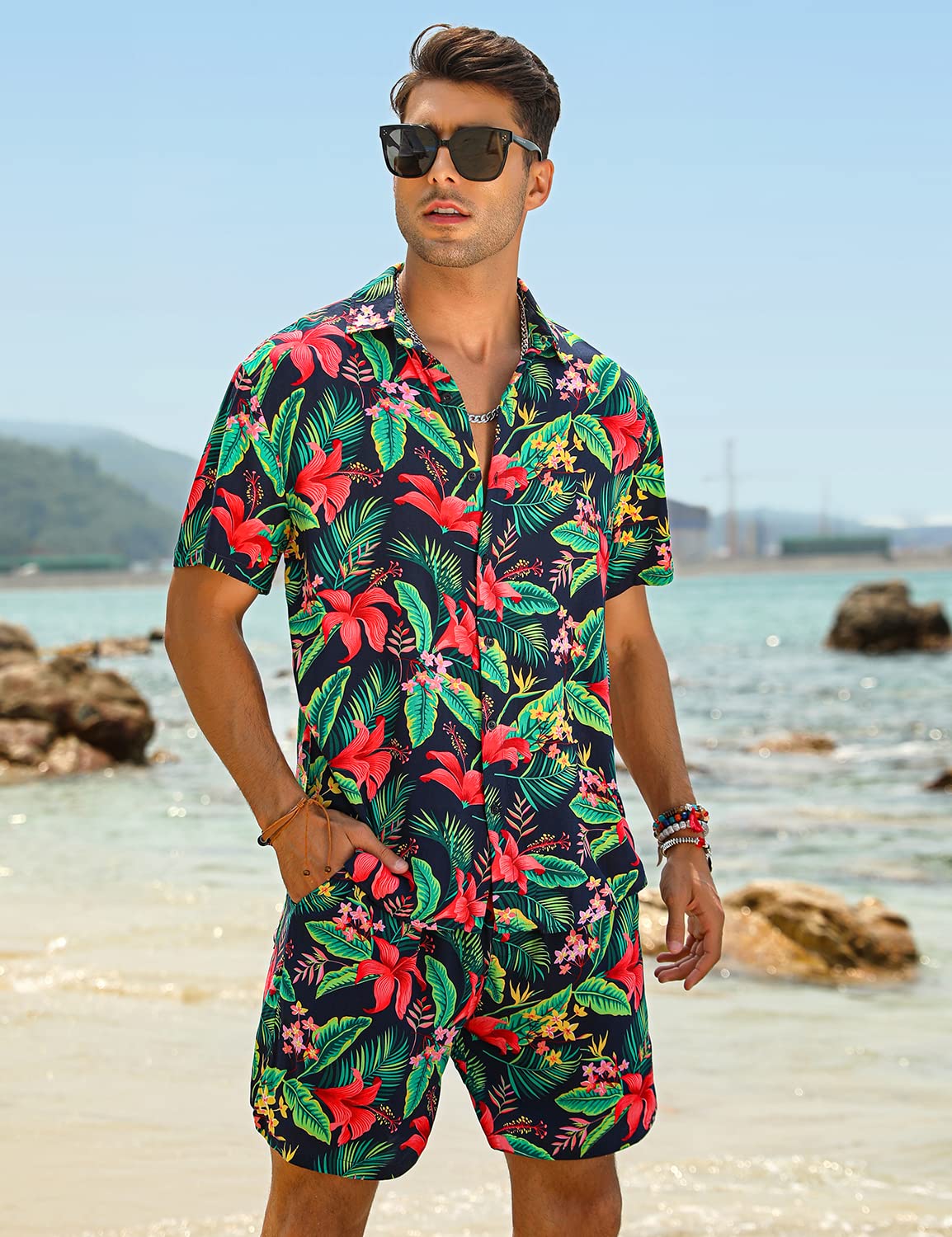Camisa casual Apricot Vacation Style & shorts Set para hombre