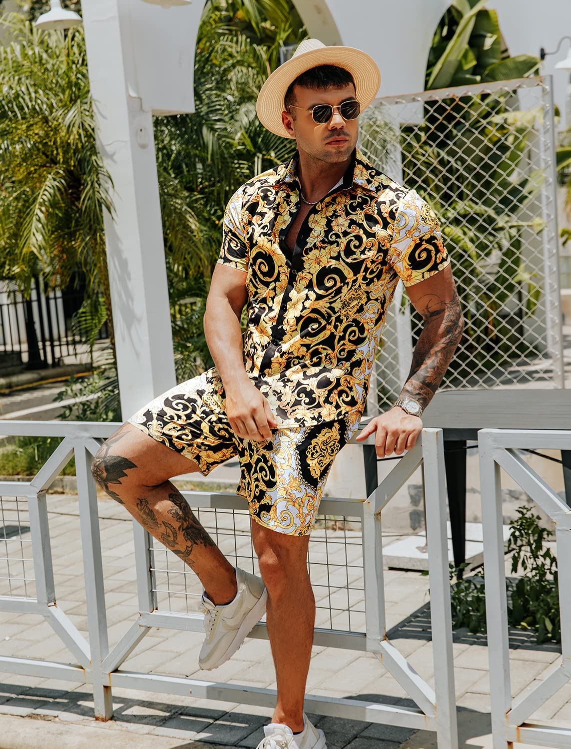 Camisa casual Apricot Vacation Style & shorts Set para hombre