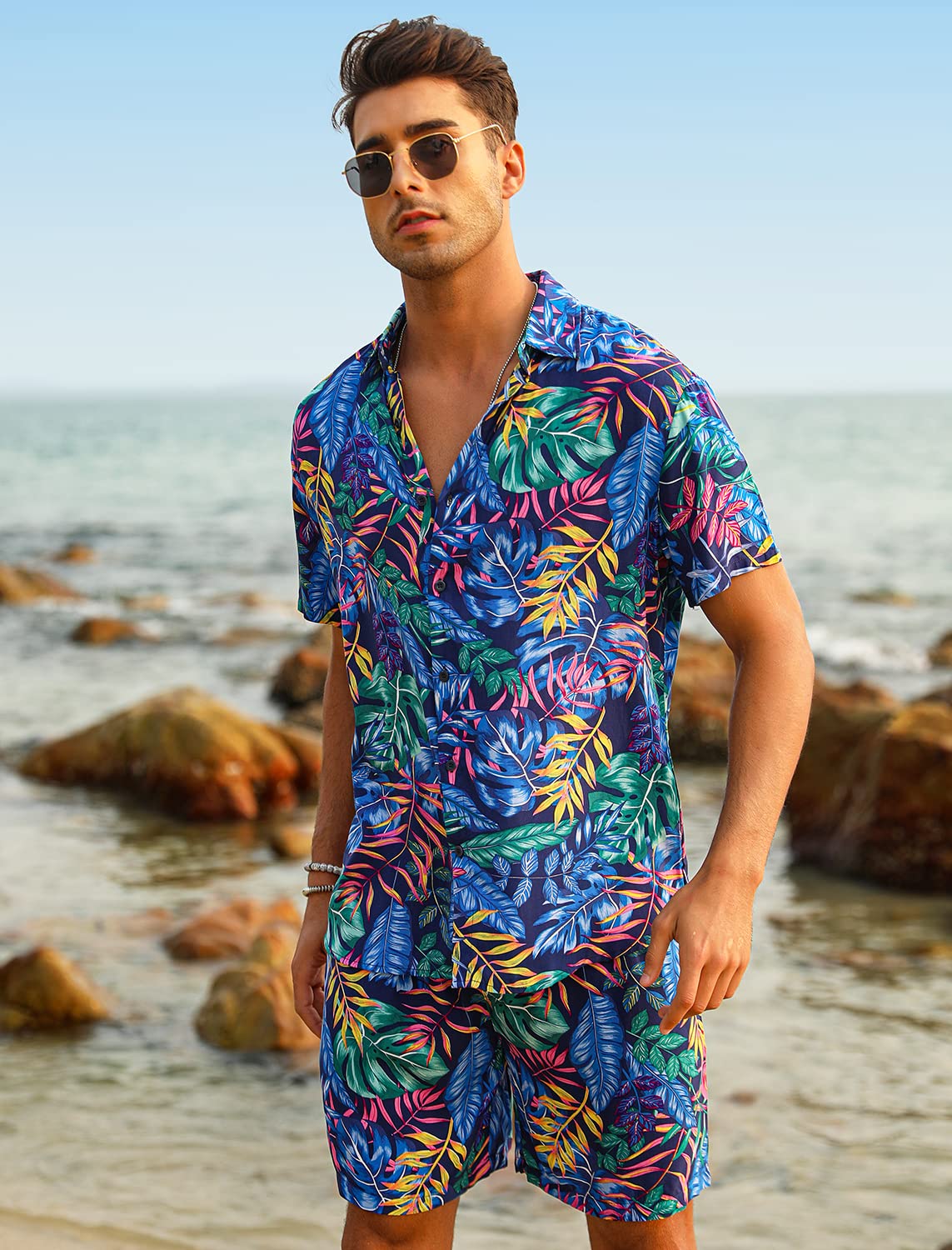 Camisa casual Apricot Vacation Style & shorts Set para hombre