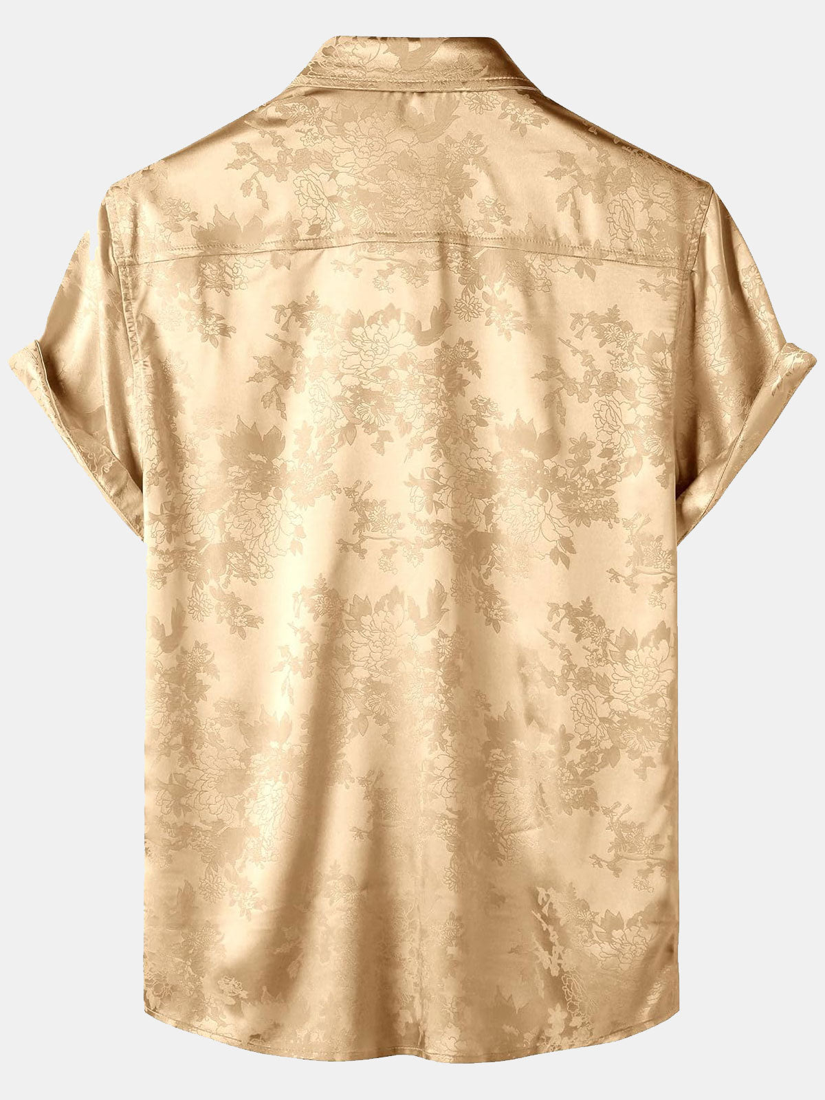 Camisa floral Jacquard Pocket Silky Satin de manga corta para hombre