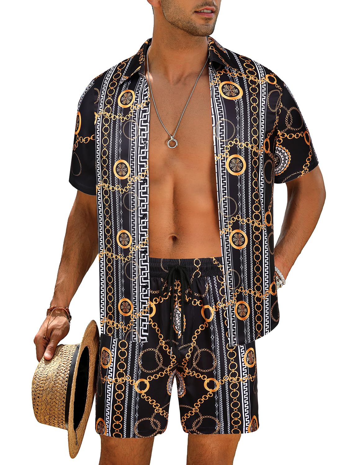 Camisa casual Apricot Vacation Style & shorts Set para hombre