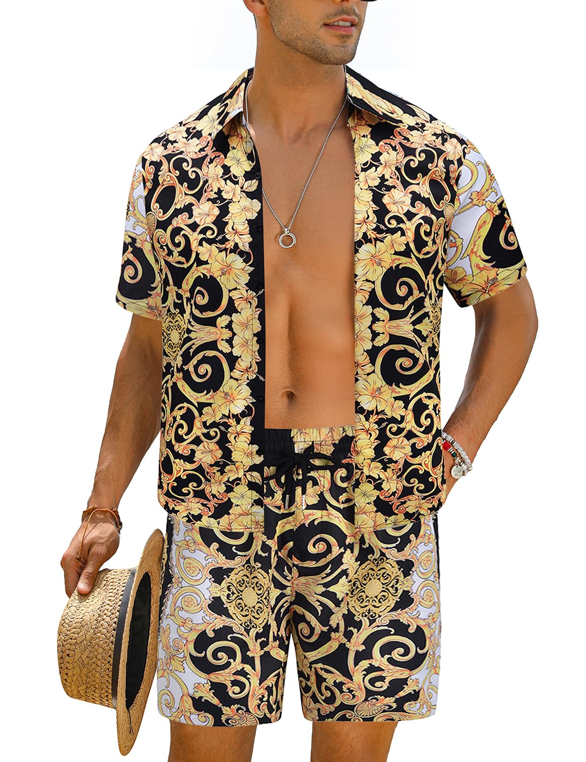 Camisa casual Apricot Vacation Style & shorts Set para hombre