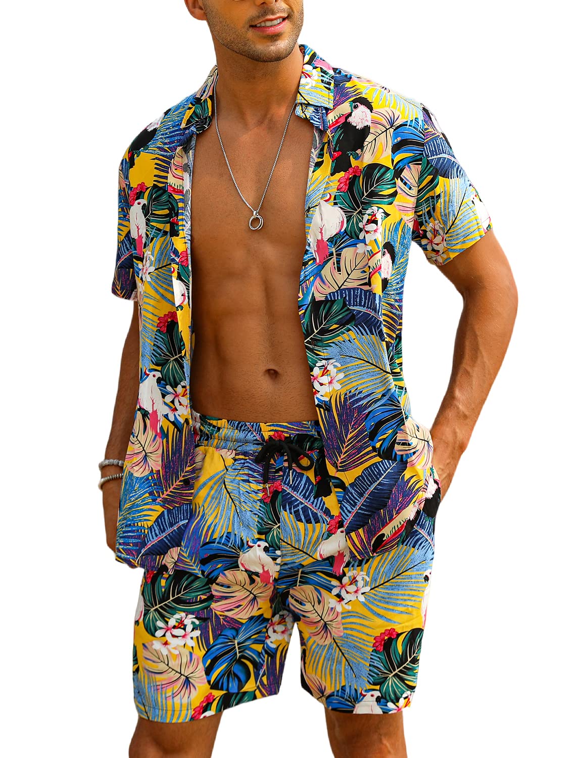 Camisa casual Apricot Vacation Style & shorts Set para hombre