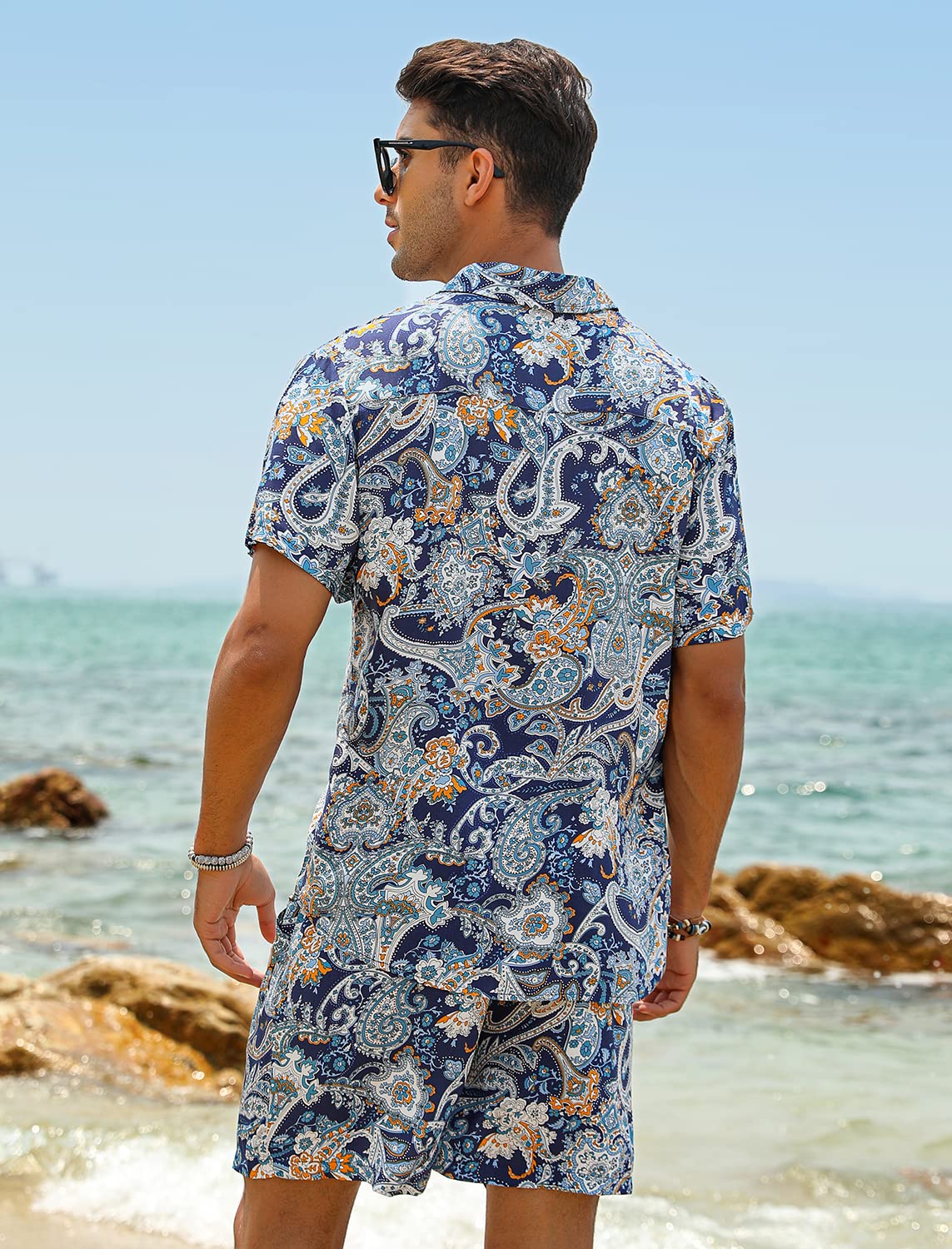 Camisa casual Apricot Vacation Style & shorts Set para hombre