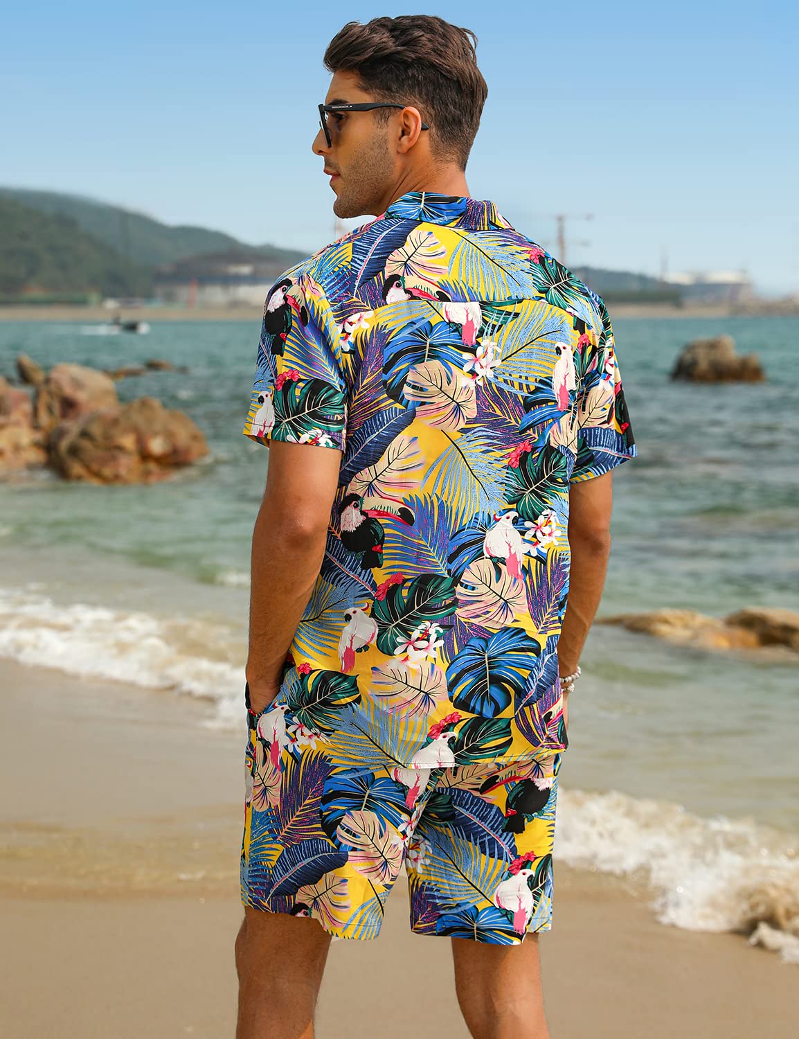 Camisa casual Apricot Vacation Style & shorts Set para hombre