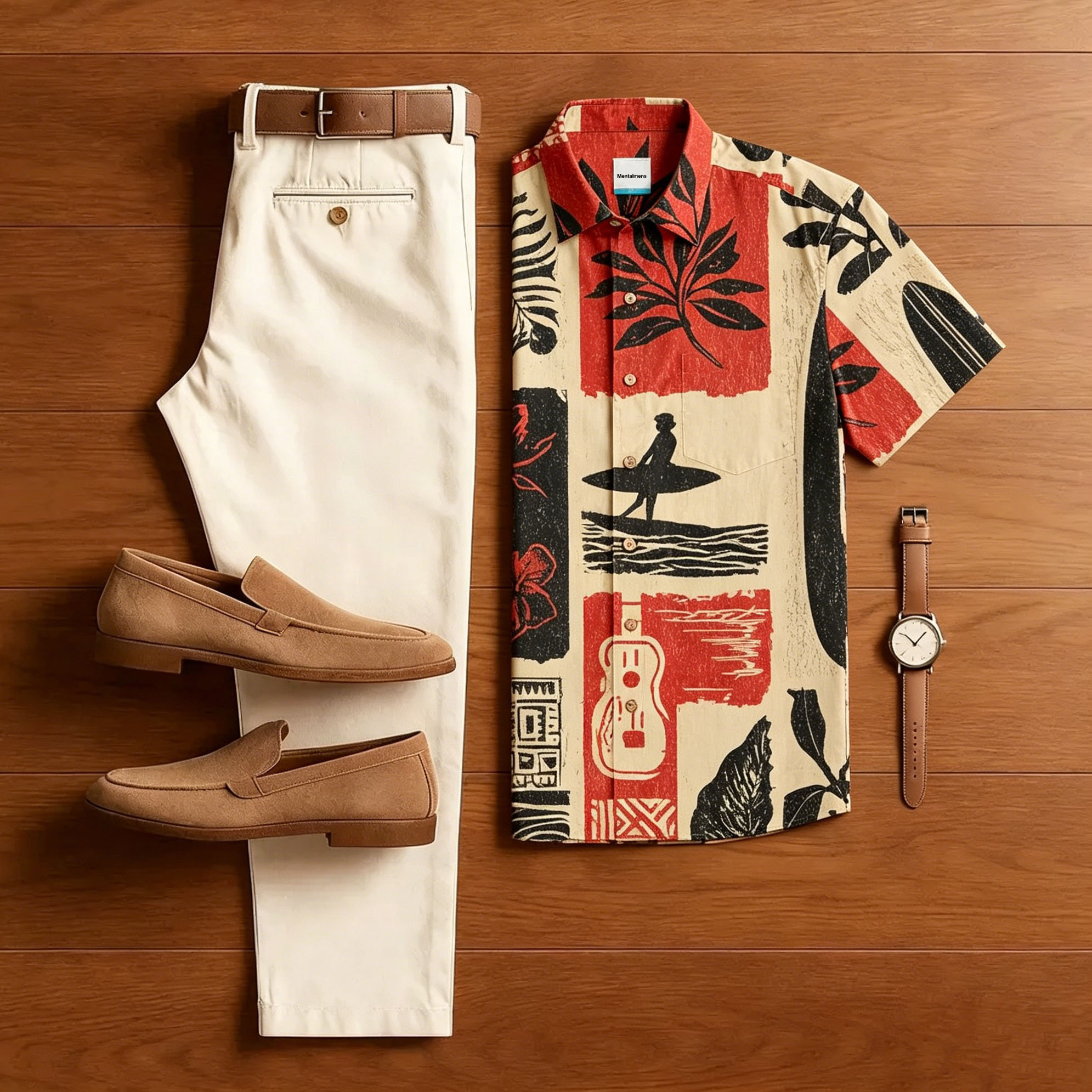 Surfer Leaf estampado Beach Matching Suit Men