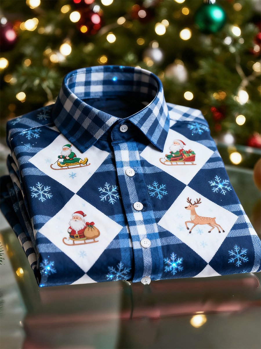 Camisa Christmas de manga larga con botones para hombre