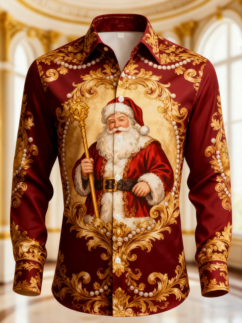 Camisa Christmas de manga larga con botones para hombre