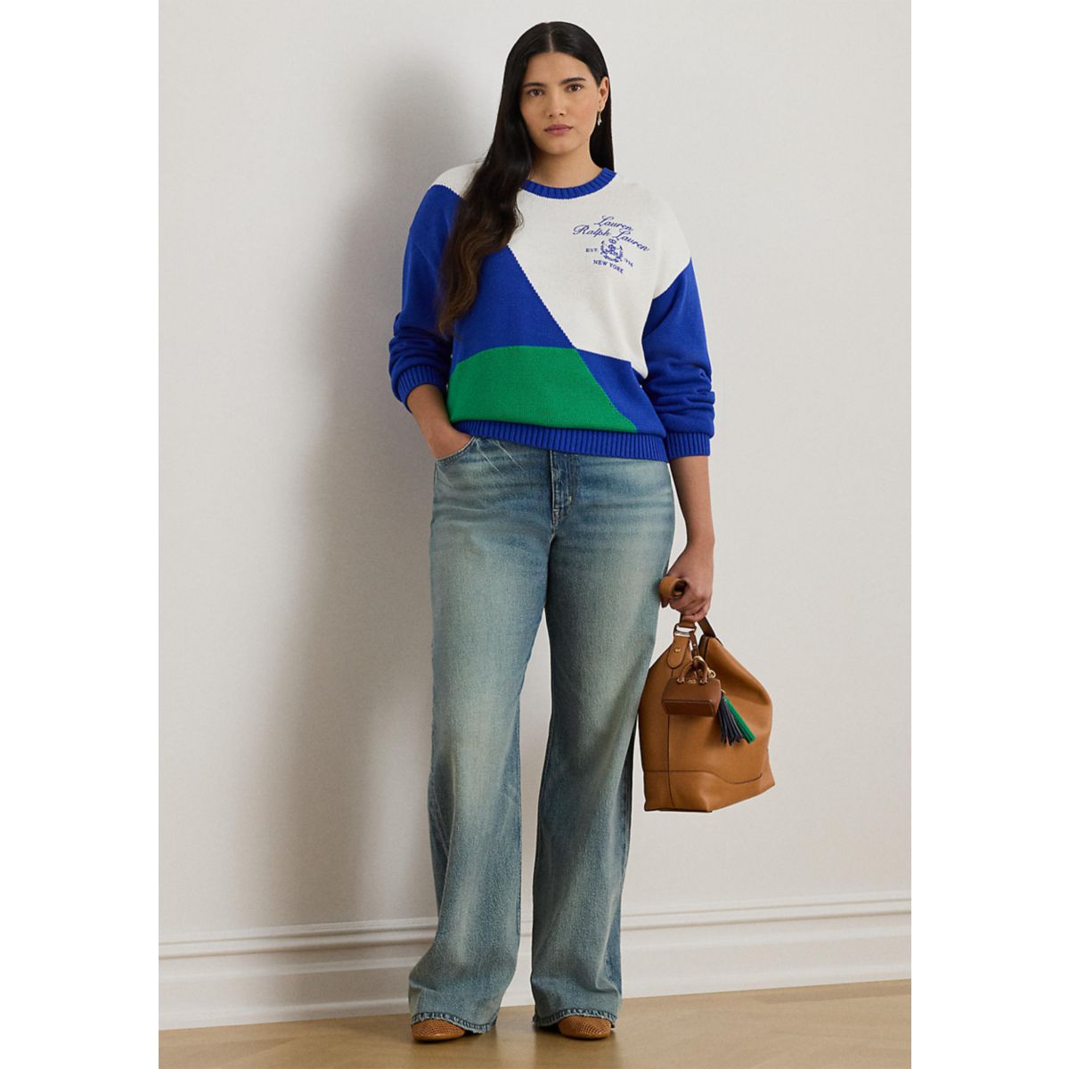 Plus Size Color-Blocked Combed Cotton Sweater - 4